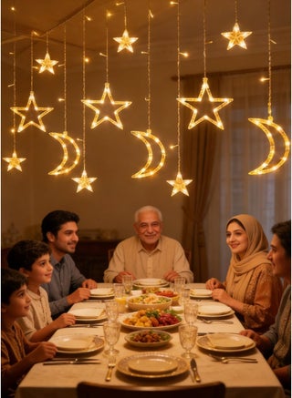 ليد أضواء رمضان ، نجمة القمر رمضان ديكورات مع البعيد و الطاقة المزدوجة (البطارية / أوسب) ، الدافئة الأبيض الستار أضواء للمنزل عطلة حزب ديكور - view 2